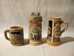 Ceramic table lighter with 2 German jugs with each convex pattern