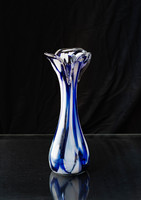 Mid-century modern design váza - kék és fehér mintás retro üveg váza - cseh? murano?