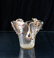 Mid-century modern design váza - kis barna szemölcsökkel - retro üveg váza