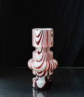 Midcentury modern design red and white glass vase, retro molded glass vase - murano carlo moretti
