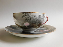 Japán tojáshéj porcelán teás szett litofán technikával kirajzolódó gésafejjel