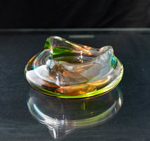Mid-century modern tricolor glass ashtray - retro glass ashtray Czech?