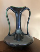 Zsolnay kétfüles szecessziós eozin váza, kék, 25 cm