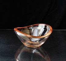 Mid-century modern üvegtál - retro cseh? üveg tálka - narancsos rózsaszínes