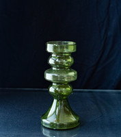 Retro green glass candlestick or vase - midcentury modern design