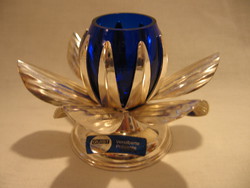 Silver plated lotus candle holder with cobalt glass insert quist versilberte presente