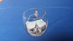 Old rare glass souvenir glass cup, jug: Oradea felix - bath, heat source