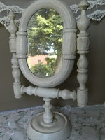 Antik asztali talpas fehér fa keretes tükör