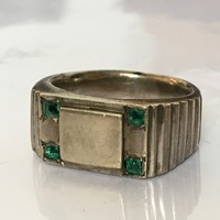 Régi Art Deco Ezüst Pecsét Gyűrű Smaragdokkal