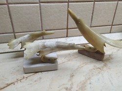Retro carved horn bird on alabaster pedestal and wooden base for sale!