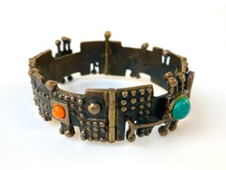 József Péri applied arts bronze alloy jewelry bracelet with fire enamel decoration
