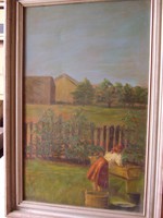 Ruhát mosó parasztasszony (festmény, 39 cm x 62 cm)