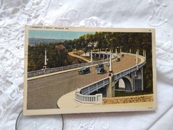 Vintage amerikai képeslap, Lindbergh Viadukt Reading, Pennsylvania, híd, korabeli autók 1951