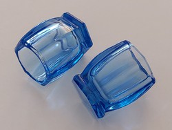 Régi üvegpohár kék art deco röviditalos pohár 2 db