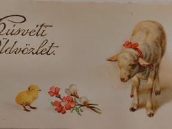 Old mini easter postcard with chick postcard lamb greeting card