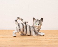 Foreign jelzésű régi német porcelán cica - macska figura, cirmos cica