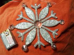 17 cm Christmas decoration / snowflake made of pearl beads tied to a wireframe