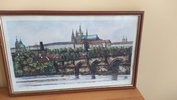 Színezett rézkarc Prága Praha 52x32 cm