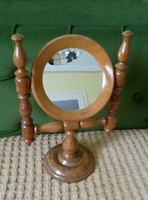 Turned wooden table with tilting mirror