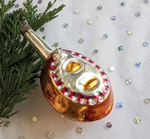 Régi üveg karácsonyfa dísz lant 8cm