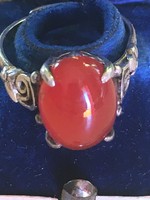 Silver ring on polished kabos with carnelian-size 55-with import mark used from 1966-1999