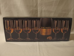 Ritka Martinis készlet 6 db Rémy Martin feliratú talpas üveg pohár eredeti dobozában