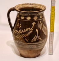 Folk, white flower pattern, brown-glazed ceramic milky bastard (1998)