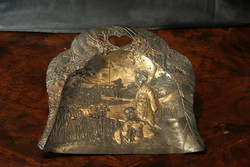 Copper crumb pad with Japanese scene dragon kimono 18,5x18,5cm
