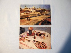 2 old glossy adolf paintings postcards