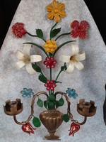 Francia festett fém virágcsokor fali lámpa