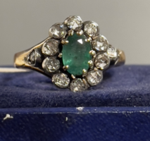 1 Forintról! Antik Smaragdos, Holland Rózsa Csiszolásos (kb.1ct) Gyémántos 14 karátos Arany gyűrű!