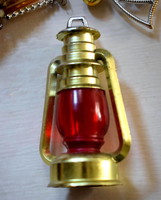Régi retro karácsonyfadísz műanyag petróleum lámpa  8cm