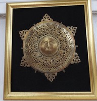 Sun god- huge copper relief in golden thick wooden frame