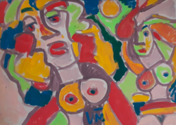 Nudes by Miklós Németh (100x70 cm tempera) is a colorful work