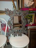 Vintázs florentin tükör, nem műgyanta, hanem régebbi, száradós hab, 27x19 cm tükör, 50x60 teljes mér