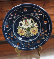 Szénási jános hódmezővásárhely - cobalt blue - pierced - flower pattern wall plate