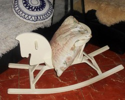 Black friday / wood tired white rocking horse renovated, repainted 10-30 years old