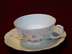 MZ Ausztria antik teáscsésze + alátét. Rózsaszín virágmintával.