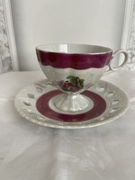 Beautiful collectible chandelier glazed scene with tea cup with openwork small edge plate