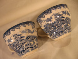 Rertro kék vidéki tájképes angol csésze pár