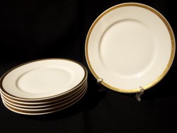 6 db arany szélű fehér francia Limoges nagy süteményes porcelán tányér 21,5 cm