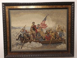 Washington crosses the Delaware River-huge antique textile woven Biedermeier 1 ft !!!