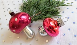 Régi üveg karácsonyfa dísz gomba 6 - 4.5cm 2db együtt