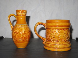Granite ceramic beer mug and a small jug together