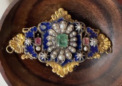 About 1 forint! 15 carat emerald, ruby, pearl, enamel, Victorian brooch pendant 12.8 gr