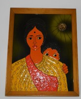 By Zsuzsa Stekly - Indian mother - fire enamel picture - large size!