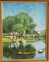 Csónakok a bajai Sugovicán - olaj-vászon festmény, keretezve