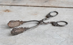Antique romantic silver-plated cake tongs, cake serving scissors, sideboard