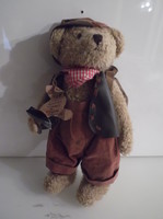 Teddy bear - new - 35 cm - lumberjack - ml design - handmade - 35 x 20 cm - with wooden ax - with backpack -