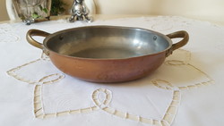 Marked copper pan with brass handles